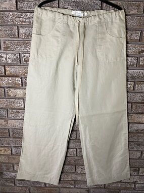 Light Beige Drawstring Linen Blend women’s Pants